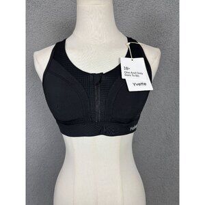 Yvette Women's Black Sports Bra With Front Zip Racerback Design Small NWT's